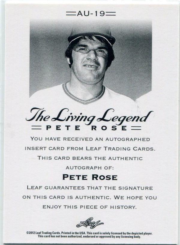 Pete Rose 2012 Leaf The Living Legend Autographed Card #AU-19