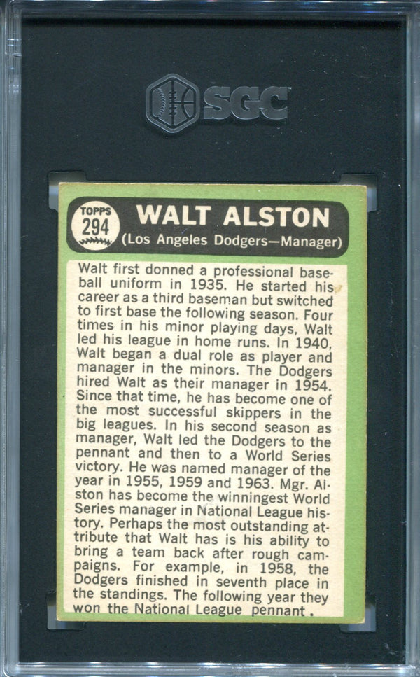 Walt Alston 1967 Topps Card #294 SGC 4 Card