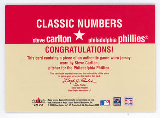 Steve Carlton 2003 Fleer Flair Greats Classic Numbers Patch Relic