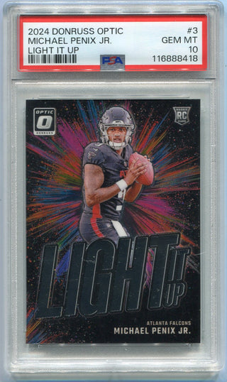 Michael Penix Jr. 2024 Panini Donruss Optic Light It Up RC #3 PSA Graded 10