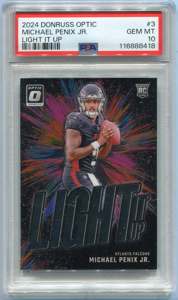 Michael Penix Jr. 2024 Panini Donruss Optic Light It Up RC #3 PSA Graded 10