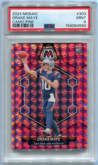 Drake Maye 2024 Panni Mosaic Pink Camo Prizm RC #303 PSA Graded 9