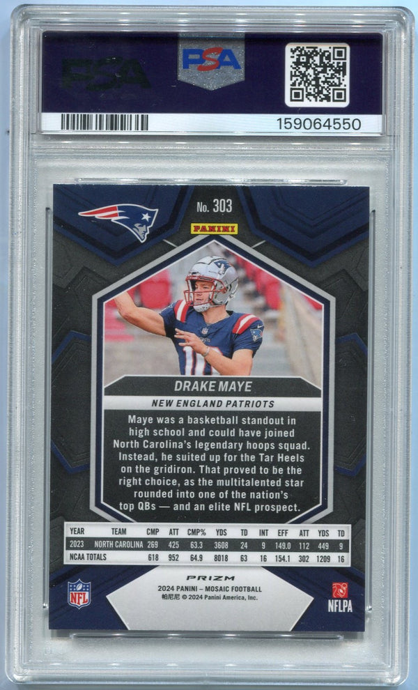 Drake Maye 2024 Panni Mosaic Pink Camo Prizm RC #303 PSA Graded 9