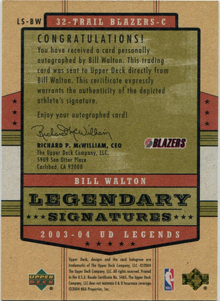 Bill Walton 2003 - 2004 Upper Deck Legends Legendary Signatures Autographed Card #LS-BW