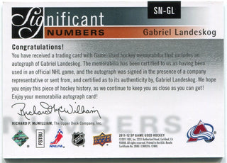 Gabriel Landeskog 2011 - 2012 Upper Deck SP Game Used Significant Numbers Dual Jersey/AUTO RC #SN-GL36/92