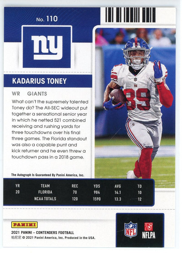Kadarius Toney Autographed 2021 Panini Contenders Rookie Ticket Card #110