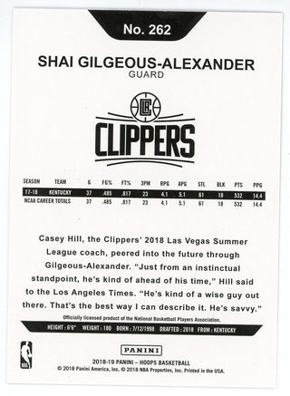 Shai Gilgeous-Alexander 2018-19 Panini Hoops Rookie Card #262