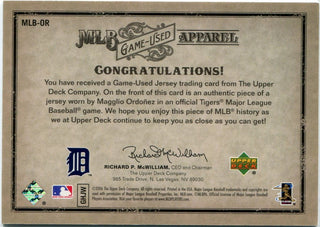 Magglio Ordonez 2006 Upper Deck Artifacts MLB Game-Used Apparel Jersey Card #MLB-OR 134/250