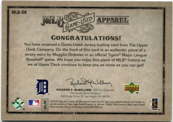 Magglio Ordonez 2006 Upper Deck Artifacts MLB Game-Used Apparel Jersey Card #MLB-OR 134/250