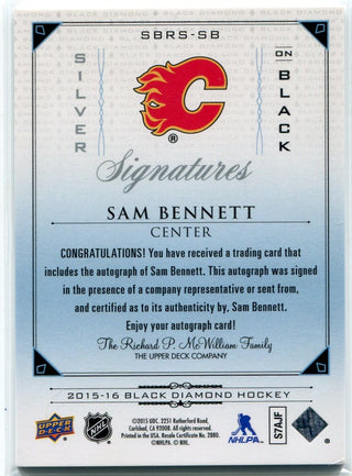 Sam Bennett 2015 - 2016 Upper Deck Black Diamond Silver On Black Rookie Signatures AUTO RC #SBRS-SB 101/199