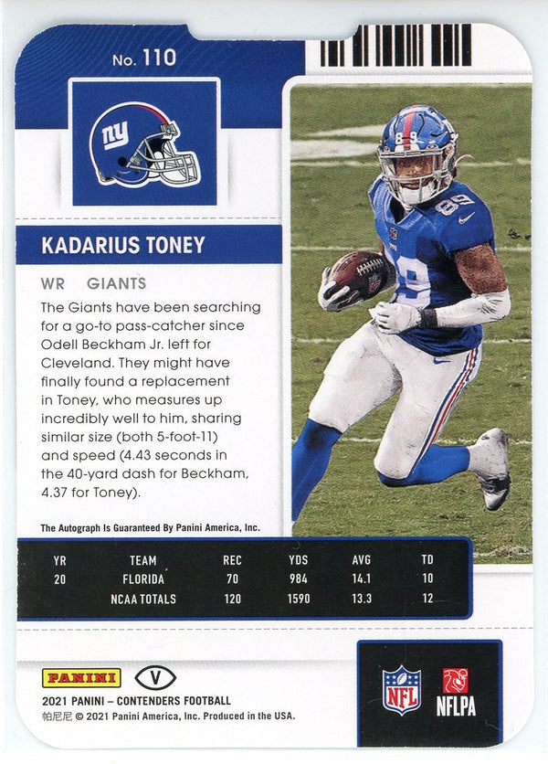 Kadarius Toney Autographed 2021 Panini Contenders Rookie Ticket Die Cut Card #110
