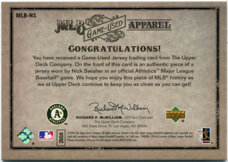 Nick Swisher 2006 Upper Deck Artifacts MLB Game-Used Apparel Jersey Card #MLB-NS 122/250