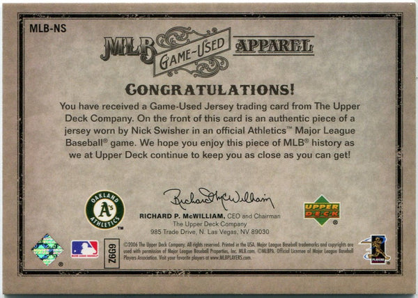Nick Swisher 2006 Upper Deck Artifacts MLB Game-Used Apparel Jersey Card #MLB-NS 122/250