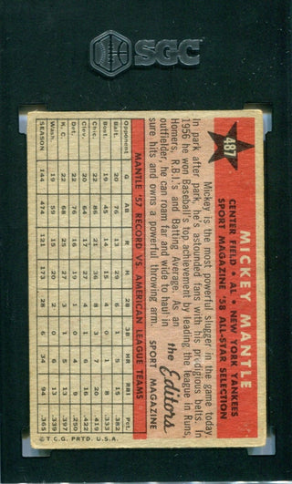 Mickey Mantle 1958 Topps All-Star #487 SGC 4 Card