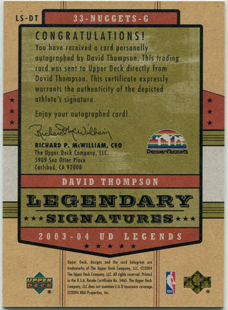 David Thompson 2003 - 2004 Upper Deck Legends Legendary Signatures Autographed Card #LS-DT