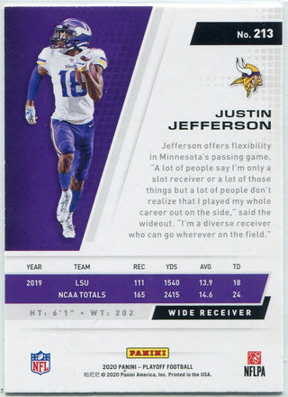 Justin Jefferson 2020 Panini Playoff Goal Line Parallel RC #213