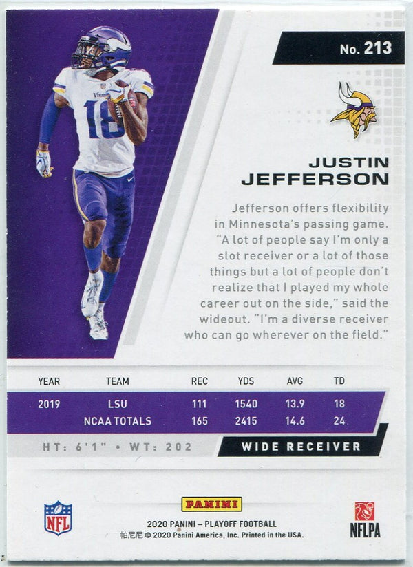 Justin Jefferson 2020 Panini Playoff Goal Line Parallel RC #213