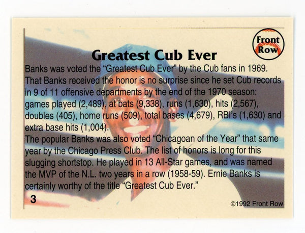 Ernie Banks 1992 Front Row All-Time Great#4 of 100 Set of Cards