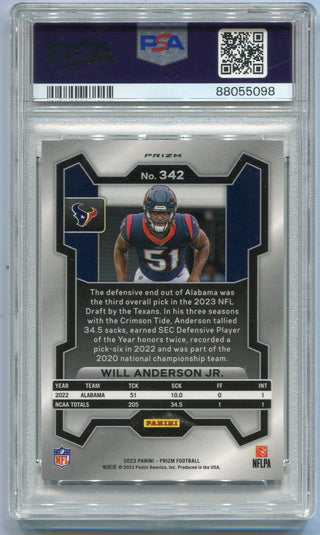 Will Anderson Jr. 2023 Panini Prizm Silver Prizm RC #342 PSA Graded 10