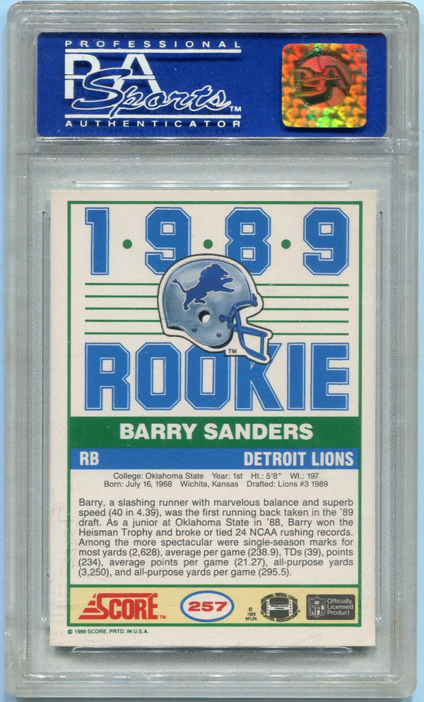 Barry Sanders 1989 Score RC #257 PSA Graded 8