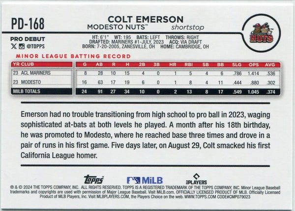 Colt Emerson 2024 Topps Pro Debut RC #PD-168