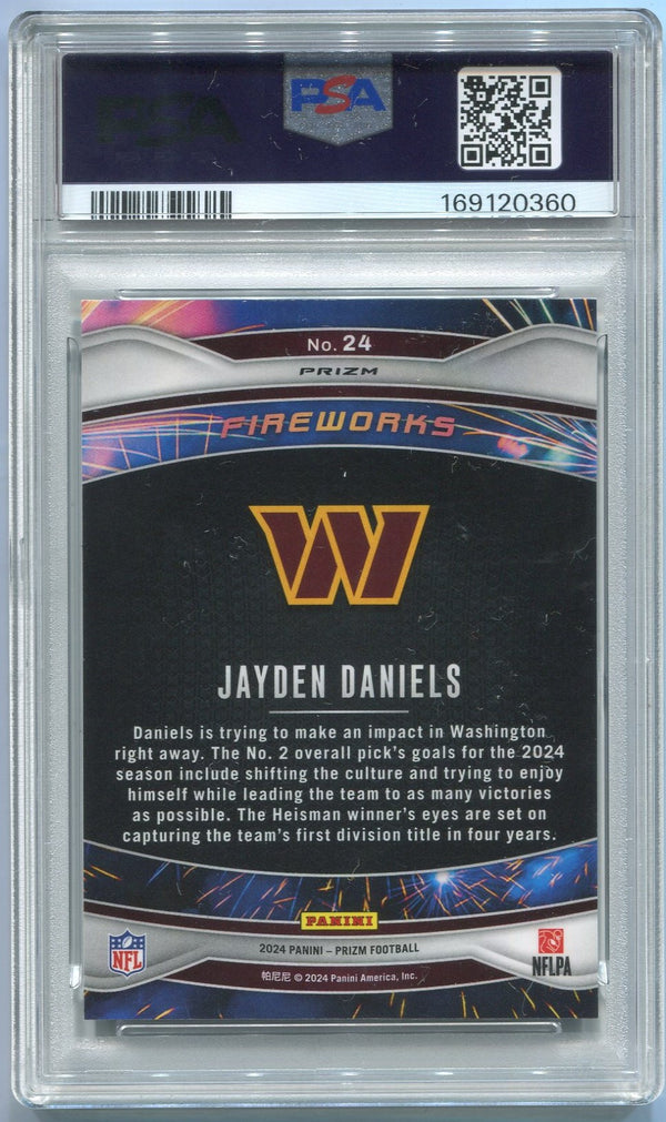 Jayden Daniels 2024 Panini Prizm Fireworks Green Cracked Ice Prizm RC #24 PSA Graded 10
