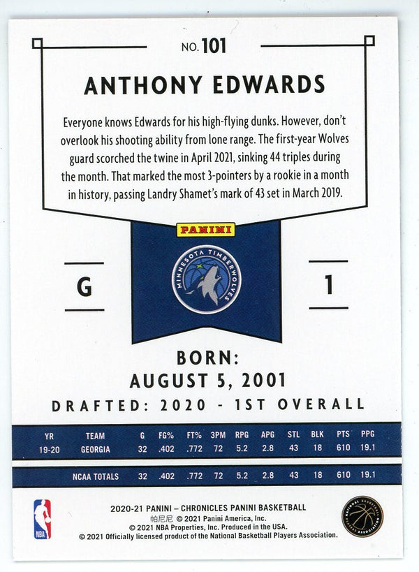 Anthony Edwards 2020-21 Panini Chronicles Rookie Card #101