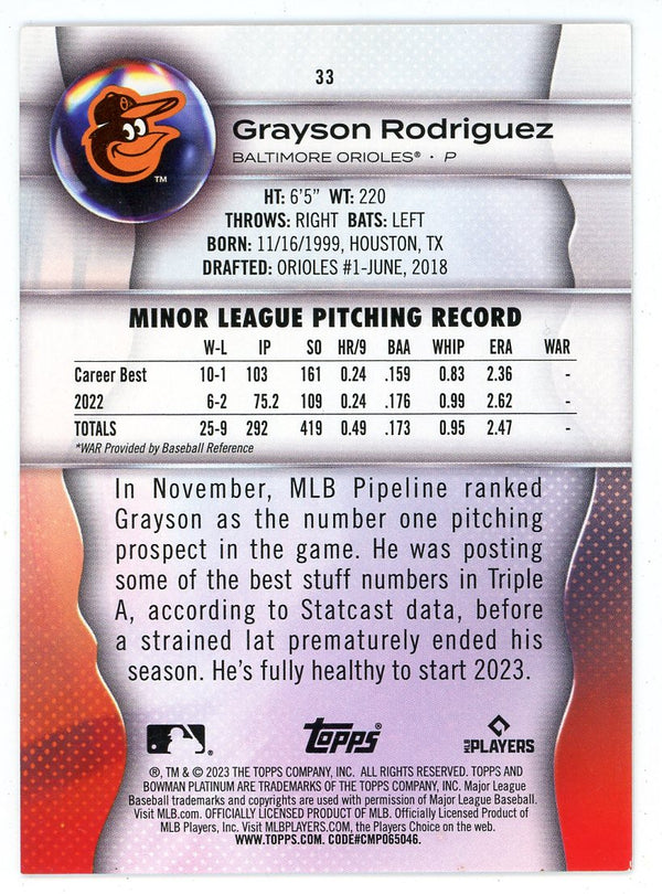 Grayson Rodriguez 2023 Bowman Platinum #33