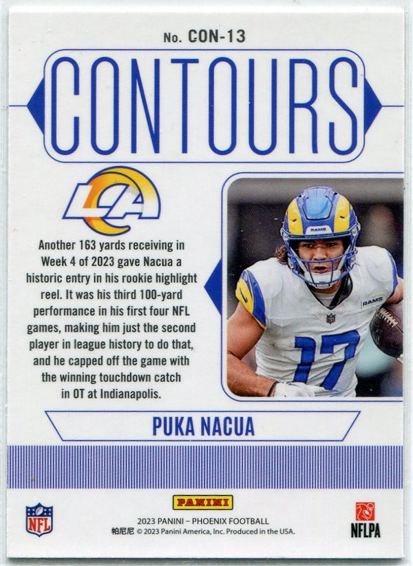 Puka Nacua 2023 Panini Phoenix Contours Silver Holo Parallel RC #CON-13