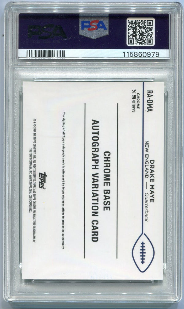 Drake Maye 2024 Topps Chrome AUTO Green Refractor Variation RC #RA-DMA 52/99 PSA Graded 10