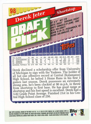 Derek Jeter 2006 Topps 92 Draft Pick #98