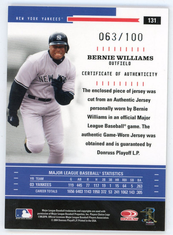 Bernie Williams 2004 Donruss Throwback Threads Patch Relic #131