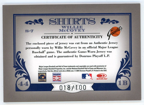 Willie McCovey 2005 Donruss Century Collection Shirts Patch Relic #S-7