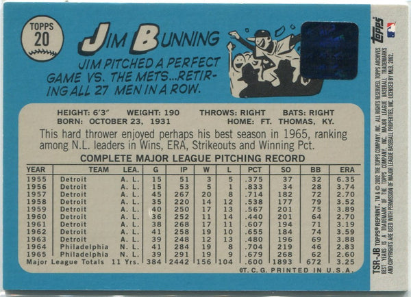 Jim Bunning 2002 Topps Archives Shibe Park Seat Relic Card #TSR-JB