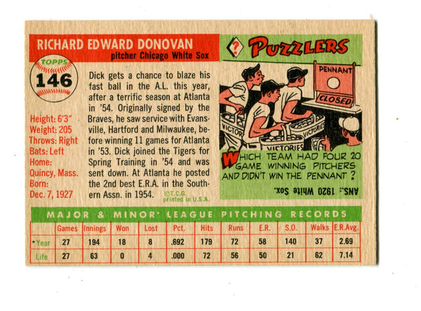 Dick Donovan 1955 Topps #146 Card