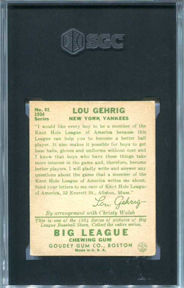 Lou Gehrig 1934 Goudey #61 SGC VG 3.5 Card