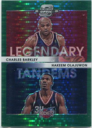 Charles Barkley/Hakeem Olajuwon 2022 - 2023 Panini Optic Contenders Legendary Tandems Green Pulsar Prizm Card #20 12/25