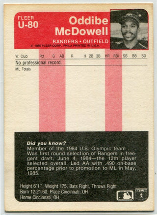 Oddibe McDowell Autographed 1985 Fleer Update Rookie Card