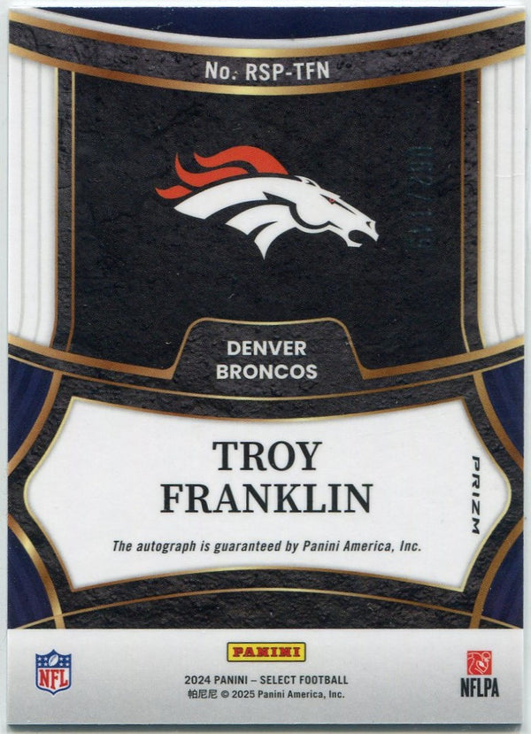 Troy Franklin 2024 Panini Select Autographed Blue Prizm RC #RSP-TFN 62/149