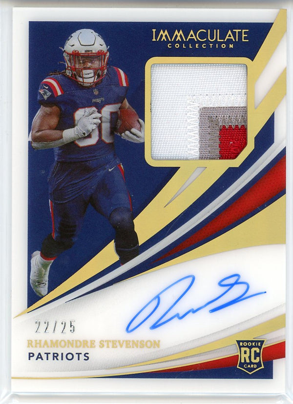 Rhamondre Stevenson Autographed 2021 Panini Immaculate Collection Rookie Patch Card #136