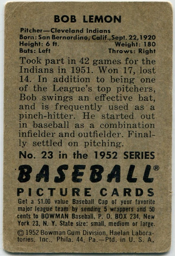 Bob Lemon 1952 Bowman Card #23
