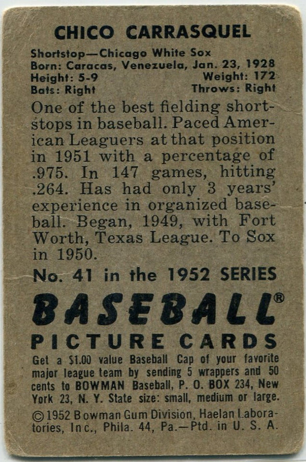 Chico Carrasquel 1952 Bowman Card #41