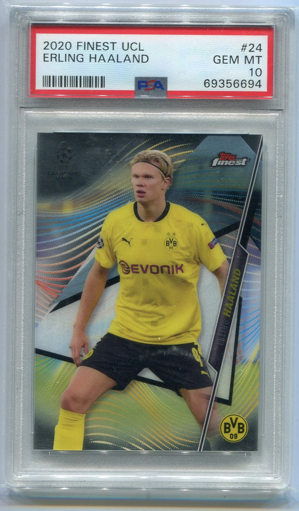 Erling Haaland 2020 - 2021 Topps Finest UCL Card #24 PSA Graded 10