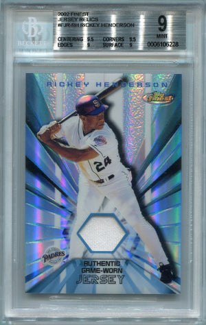 Rickey Henderson 2002 Topps Finest Jersey Relic Card #FRJ-RH BGS Graded 9