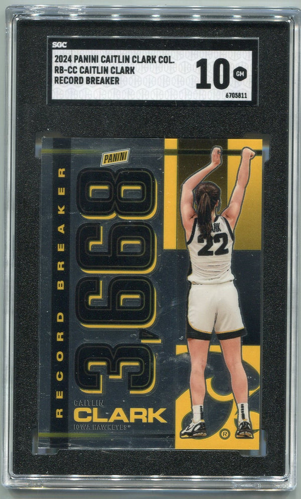 Caitlin Clark 2024 Panini Caitlin Clark Collection Record Breaker Card #RB-CC SGC Graded 10