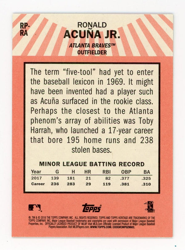Ronald Acuna JR 2018 Topps Heritage Rookie Performers #RP-RA Card