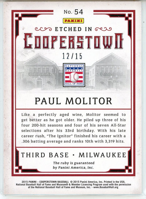 Paul Molitor 2015 Panini Cooperstown Ruby Card #54