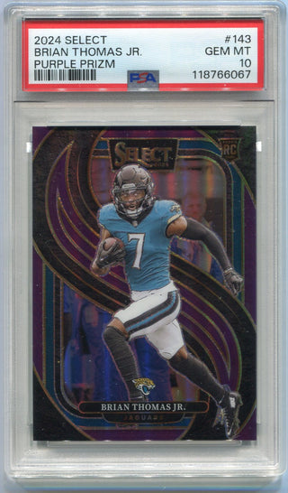 Brian Thomas Jr 2024 Panini Select Purple Prizm RC #143 46/75 PSA Graded 10