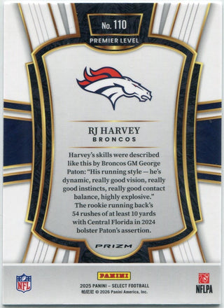 RJ Harvey 2025 Panini Premier Level Silver Prizm RC #110