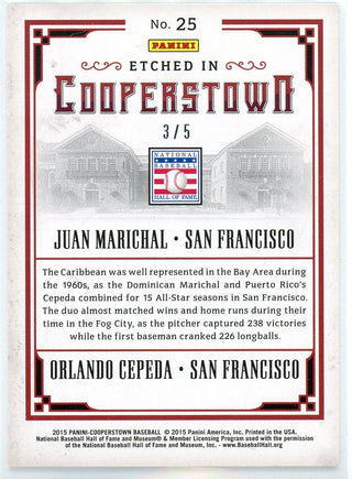 Juan Marichal & Orlando Cepeda 2015 Panini Etched in Cooperstown Card #25